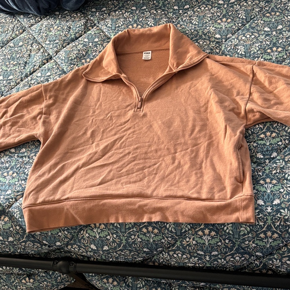 PINK Victoria's Secret Beige/Tan half zip up sweatshirt (worn once) size XXL